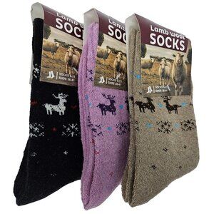Women's Lamb Wool Socks, Thermal Warm Winter Boot Crew Sock, 3 Pairs, NEW